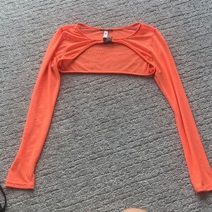 Women’s Orange Long-Sleeve Crop Bolero Top